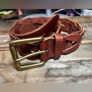 Women or Men's Brown Leather Braided Belt 32"